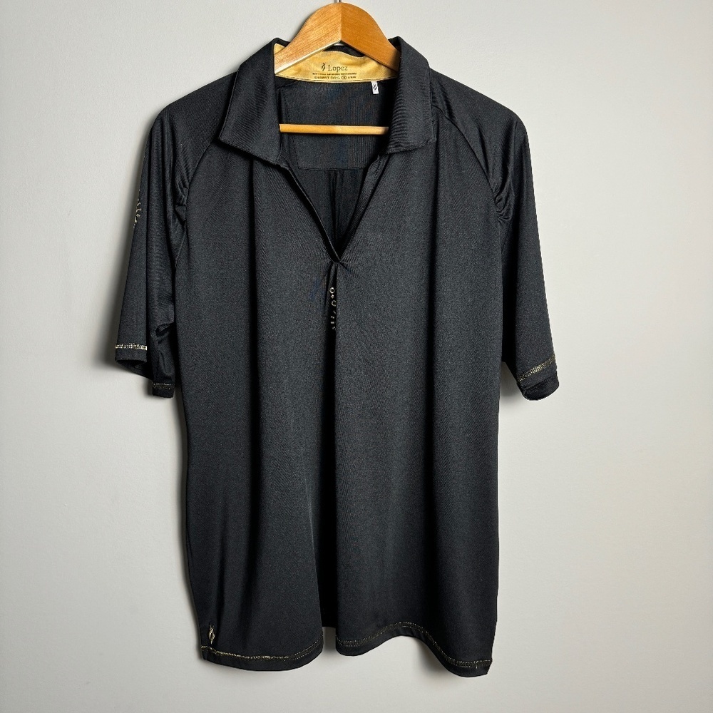 Nancy Lopez Women's Black‎ Embellished V-Neck Performance Golf Shirt 1X Collared